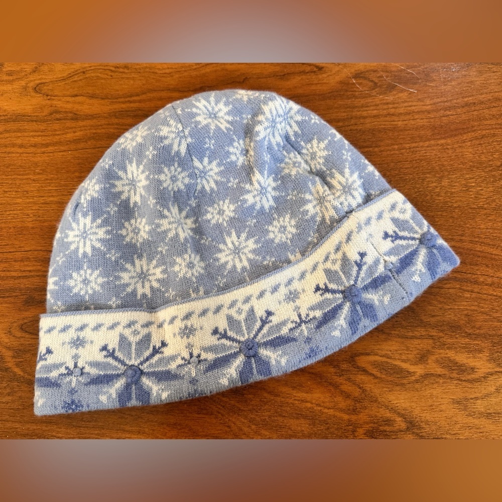 Icelandic Snowflake Knit Beanie – Baby Blue Angora Blend